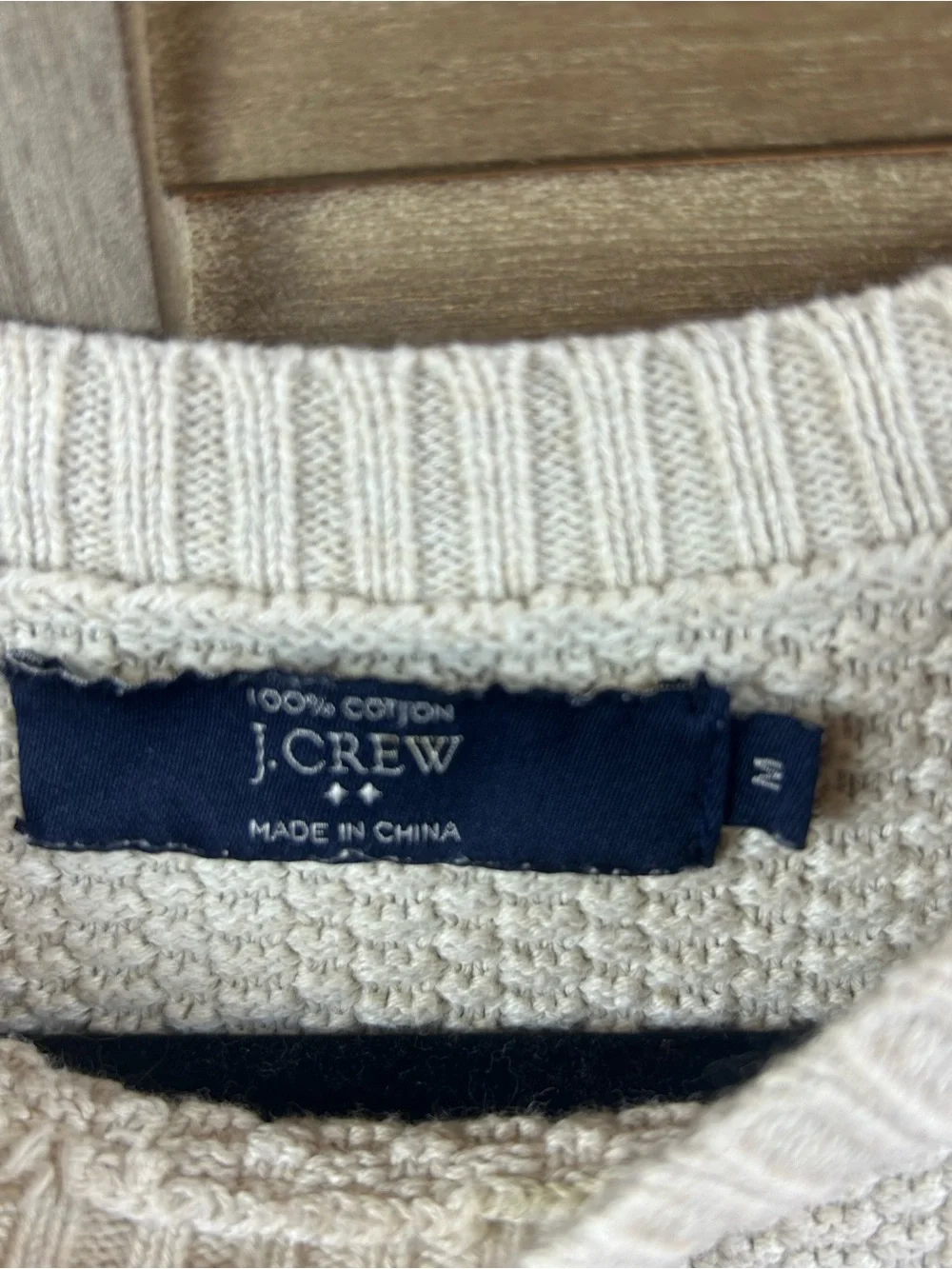 J.Crew Men’s Medium 100% Cotton Textured Knit Sweater Beige Crewneck Pocket